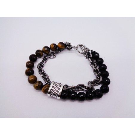 BRACCIALE ACCIAIO E OCCHIO DI TIGRE