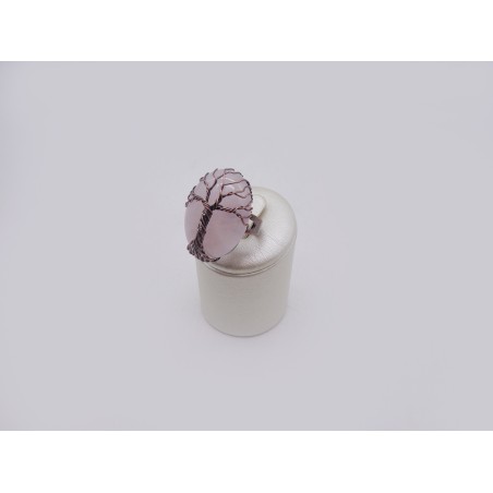 ANELLO IN QUARZO ROSA CON ALBERO DELLA VITA