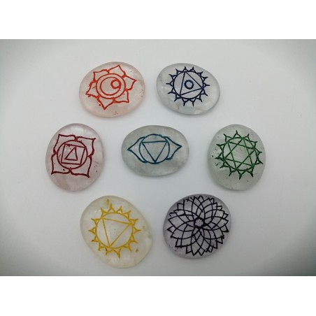 SET CHAKRA OVALI QUARZO BIANCO