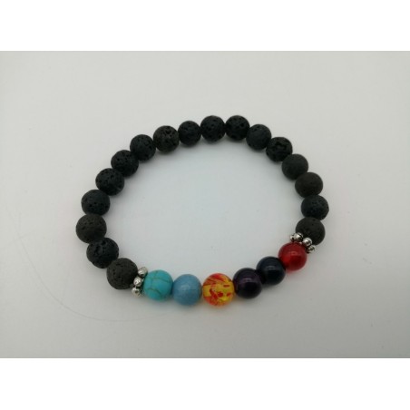 BRACCIALE IN PIETRA LAVICA E CHAKRA