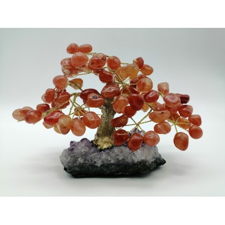 ALBERO DELLA VITA CON BASE DI AMETISTA E CHIPS DI AGATA CORNALINA