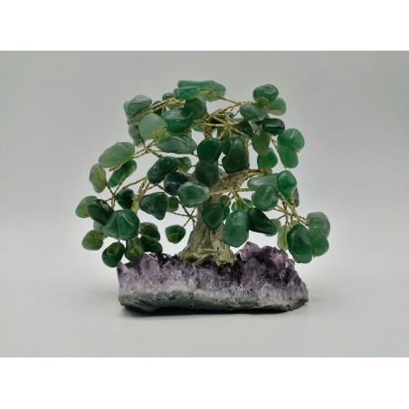 ALBERO DELLA VITA CON BASE DI AMETISTA E CHIPS DI GIADA VERDE