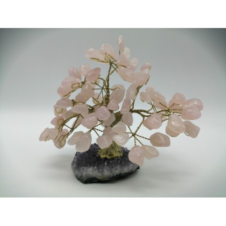 ALBERO DELLA VITA CON BASE DI AMETISTA E CHIPS DI QUARZO ROSA