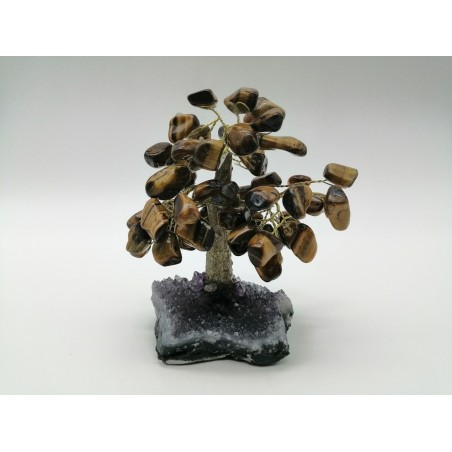 ALBERO DELLA VITA CON BASE DI  AMETISTA E CHIPS DI OCCHIO DI TIGRE