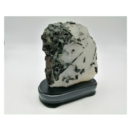 EPIDOTO CON QUARZO BIANCO CON BASE DI LEGNO