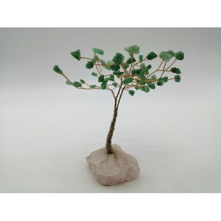 ALBERO DELLA VITA CON BASE DI QUARZO ROSA E CHIPS DI QUARZO VERDE