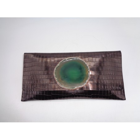 POCHETTE MARRONE CON AGATA VERDE