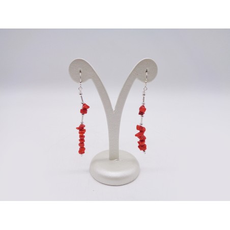 ORECCHINI CON CHIP DI CORALLO ROSSO E ARGENTO