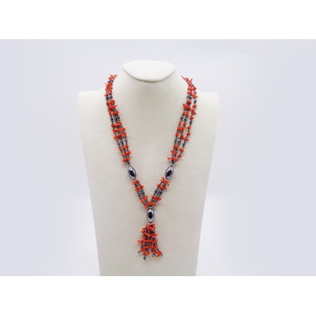 COLLANA IN CORALLO ED EMATITE