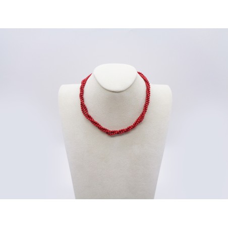 COLLANA TRE FILI DI CORALLO ROSSO CON CHIUSURA DORATA