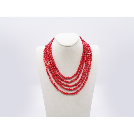 COLLANA CINQUE FILI DI CORALLO ROSSO CON CHIUSURA IN ARGENTO