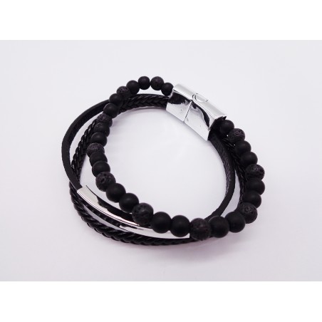 BRACCIALE PELLE E PIETRA LAVICA