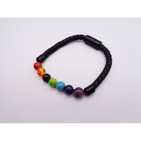 BRACCIALE IN PELLE E PIETRE NATURALI CON CHIUSURA A CALAMITA