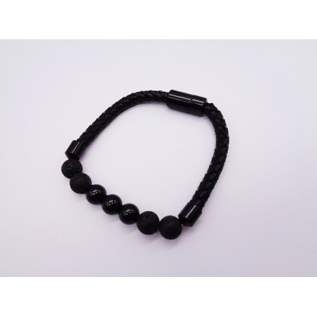 BRACCIALE IN PELLE E ONICE NERO