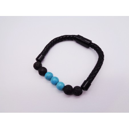 BRACCIALE IN PELLE E TURCHESE CON CHIUSURA A CALAMITA