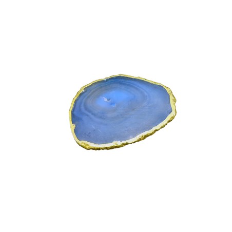 SOTTOBICCHIERE IN AGATA BLU CON BORDI COLOR ORO