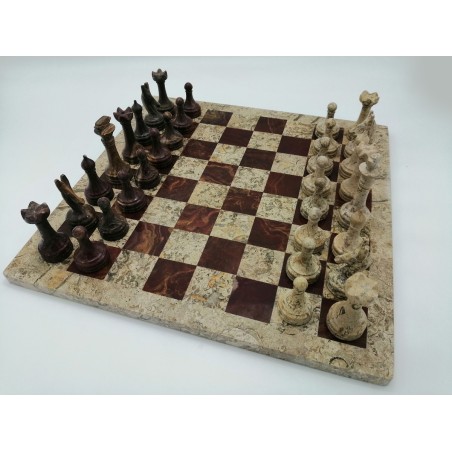 SCACCHIERA IN PIETRA FOSSILE E ONICE
