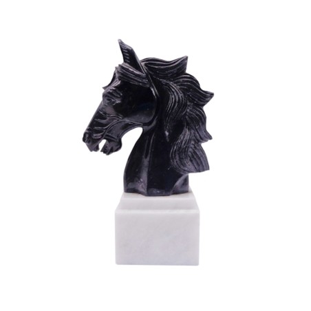 SCULTURA TESTA DI CAVALLO IN MARMO NERO MARQUINIA