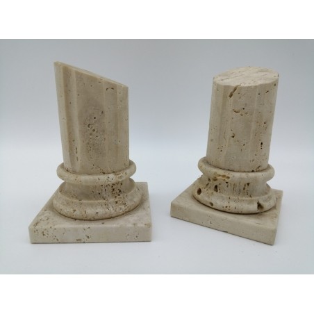 FERMALIBRO SINGOLO A COLONNA ROMANA E SCANALATURE IN TRAVERTINO