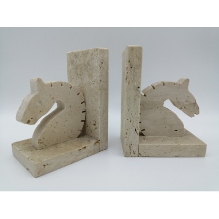 FERMALIBRO SINGOLO CON SCULTURA CAVALLO IN TRAVERTINO