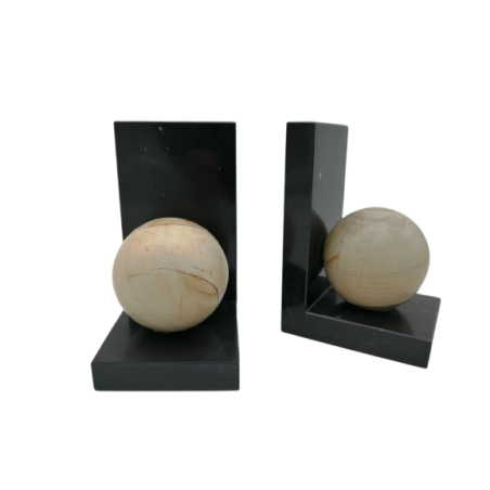 FERMALIBRO SINGOLO CON SFERA IN TEAK IN MARMO NERO