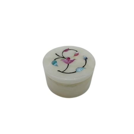 PORTAGIOIE IN ONICE BIANCO CON FIORI IN MADREPERLA