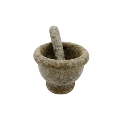 MORTAIO IN PIETRA FOSSILE CON PESTELLO