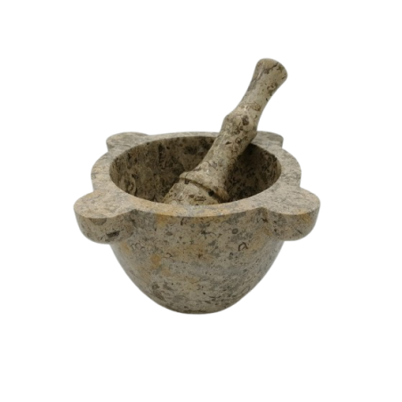 MORTAIO IN PIETRA FOSSILE CON PESTELLO