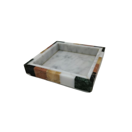 POSACENERE QUADRATO IN MARMO BIANCO E CORNICE MIX COLORI