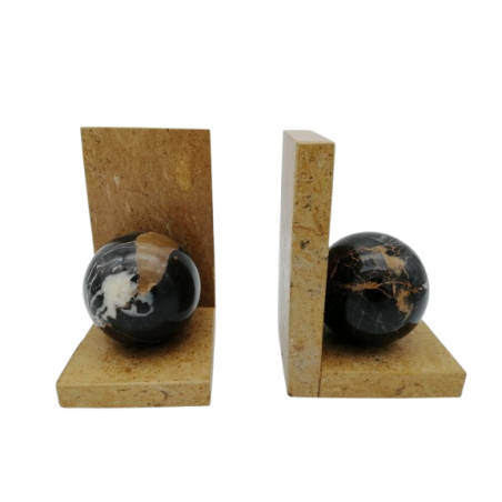 FERMALIBRO SINGOLO CON SFERA IN MARMO GIALLO SIENA E NERO MICHELANGO