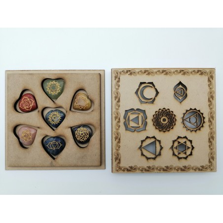 0484CK084  3  BOX IN LEGNO CUORI CHAKRA