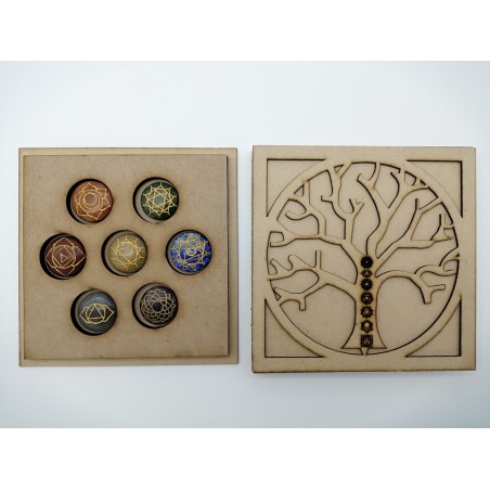 0484CK084  4  BOX IN LEGNO DISCHI CHAKRA.ALBERO D