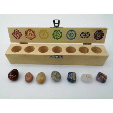 0485CK084  6  BOX IN LEGNO RETT.MIX PIETRE CHAKRA