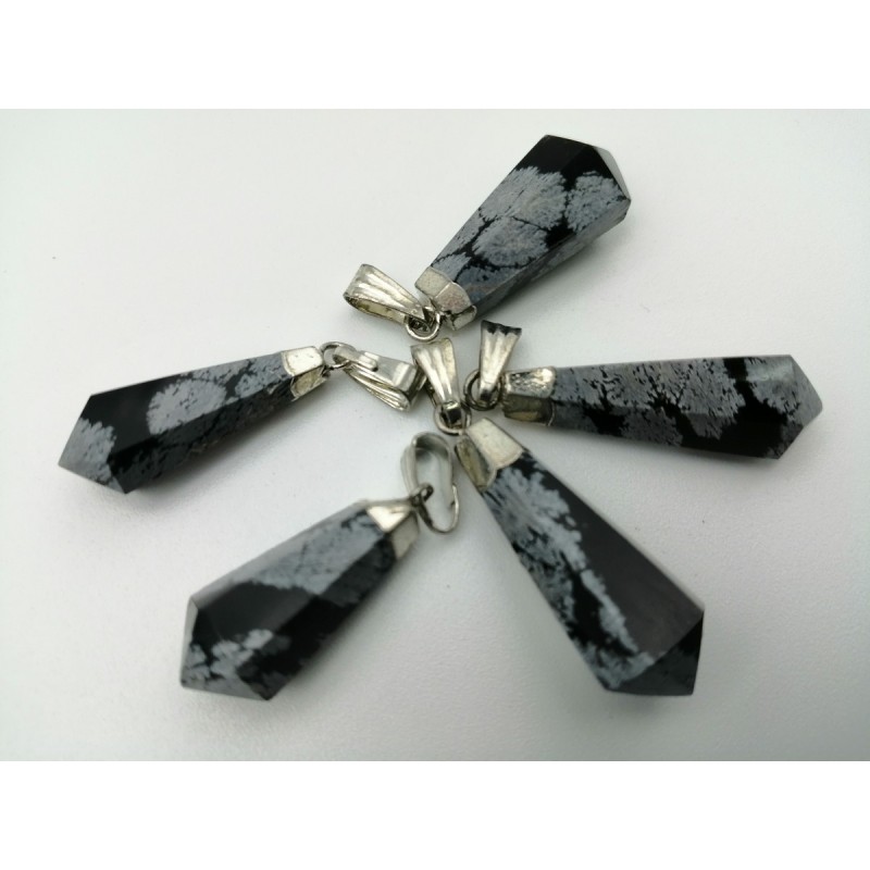 0565FN016 13  CIONDOLO A PUNTA OSSIDIANA FIOCCO