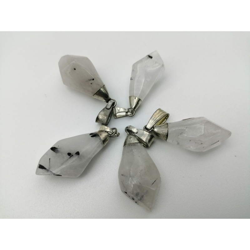 0565QB016 20  CIONDOLO A PUNTA QUARZO TORMALINATO