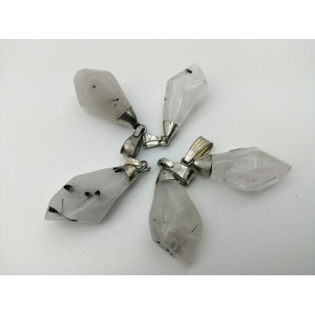 0565QB016 20  CIONDOLO A PUNTA QUARZO TORMALINATO