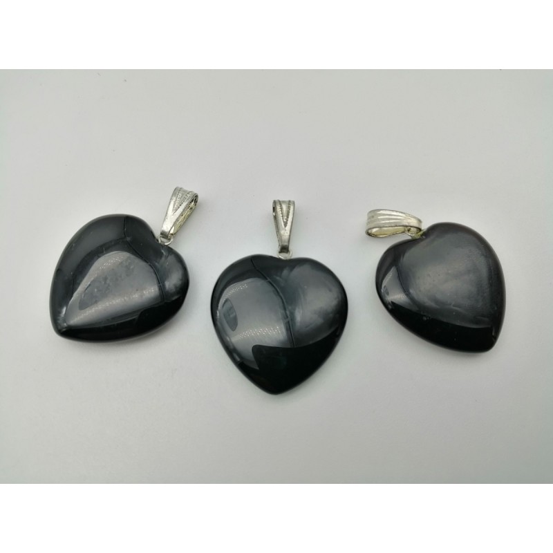 0567NA016 19  CIONDOLO CUORE GRANDE AGATA NERA