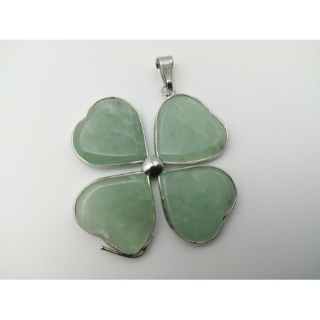 0568QV016 3  CIONDOLO QUADRIFOGLIO QUARZO VERDE