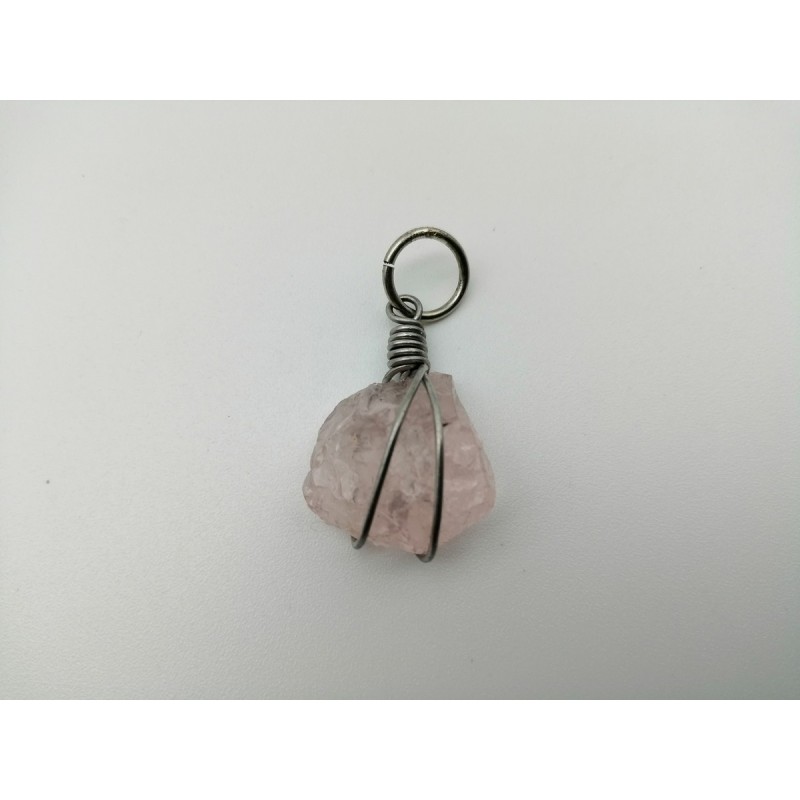 0569QR016 7  CIONDOLO PIETRA GREZZA QUARZO ROSA