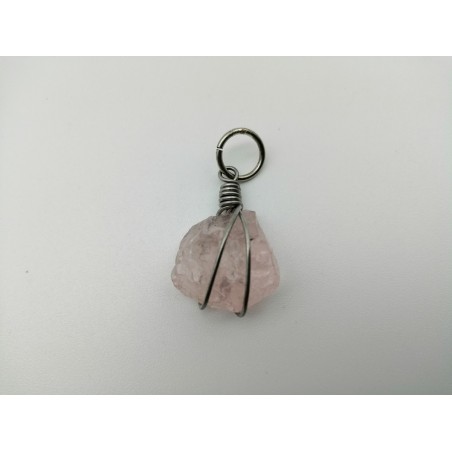 0569QR016 7  CIONDOLO PIETRA GREZZA QUARZO ROSA